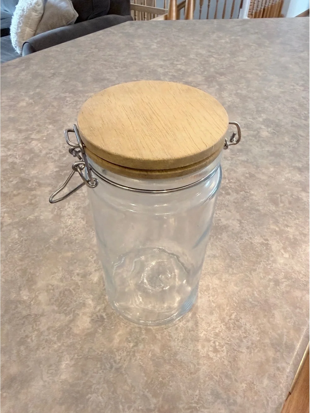 Clear Glass Pantry Storage Jar with Wood Clamp Lid